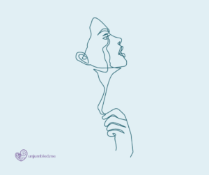 Line art of a woman in profile with tears running down her face