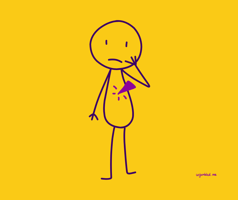 A stick figure looking worried, with a large splinter sticking out of their chest