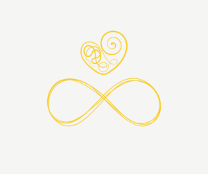 Unjumbled heart shaped logo and golden infinity symbol